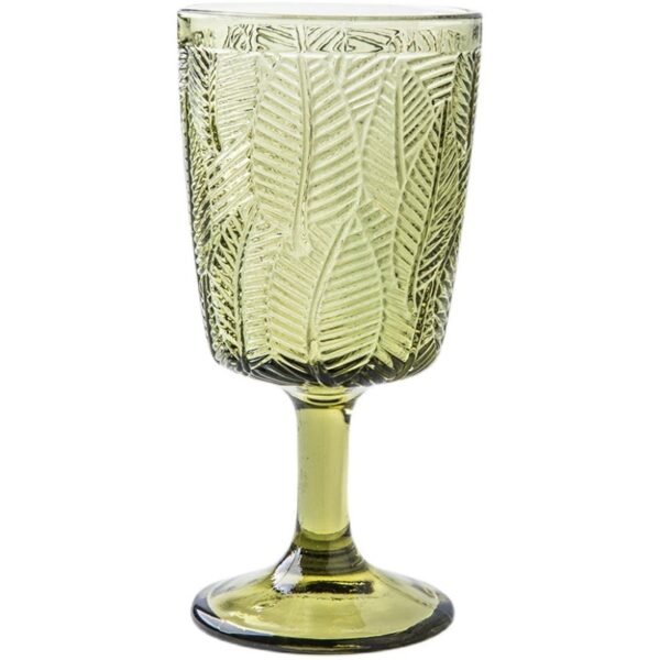 Green Embossed Leaf Glass Goblet
